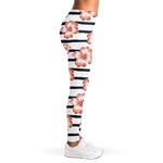 Pink Hibiscus Striped Pattern Print Women's Leggings