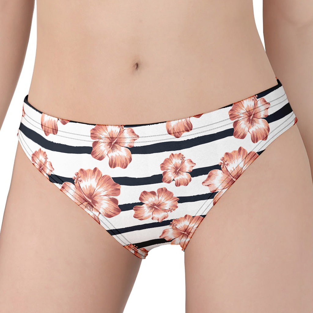 Pink Hibiscus Striped Pattern Print Women's Panties