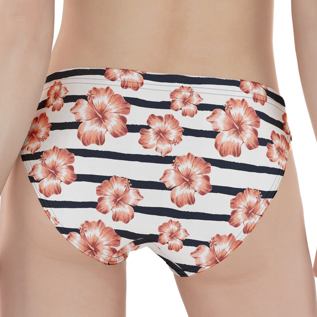 Pink Hibiscus Striped Pattern Print Women's Panties