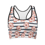 Pink Hibiscus Striped Pattern Print Women's Sports Bra