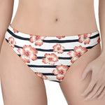 Pink Hibiscus Striped Pattern Print Women's Thong