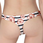 Pink Hibiscus Striped Pattern Print Women's Thong