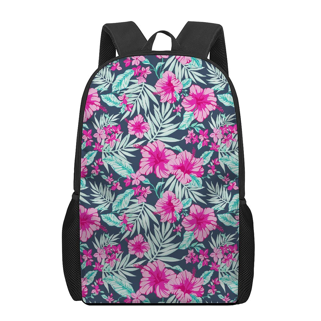 Pink Hibiscus Tropical Pattern Print 17 Inch Backpack