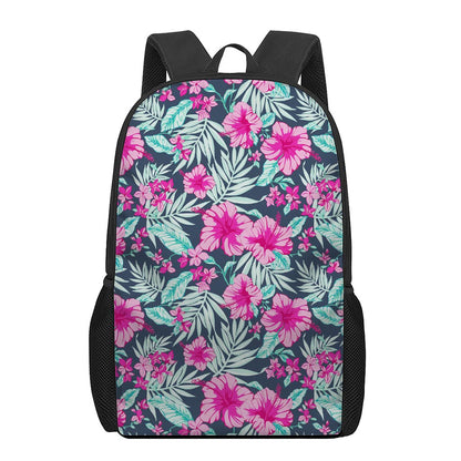 Pink Hibiscus Tropical Pattern Print 17 Inch Backpack