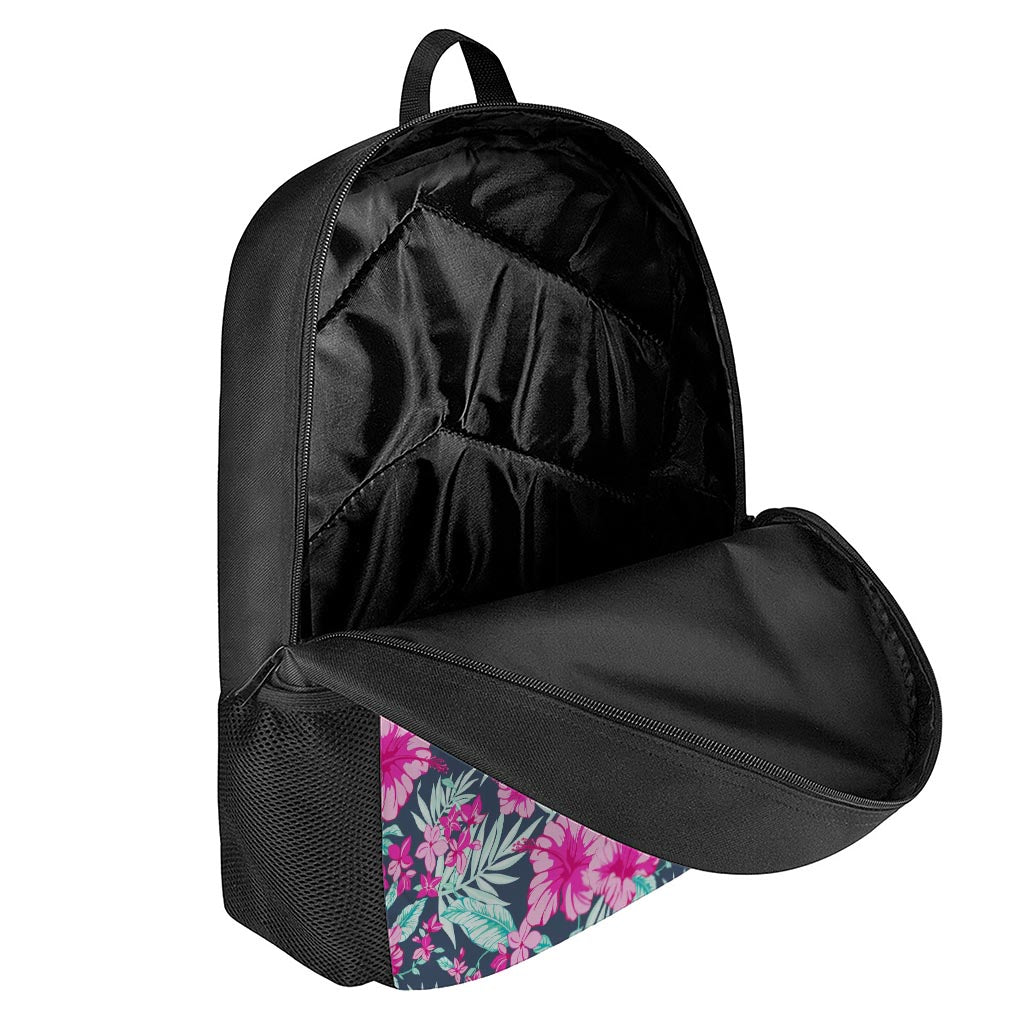 Pink Hibiscus Tropical Pattern Print 17 Inch Backpack