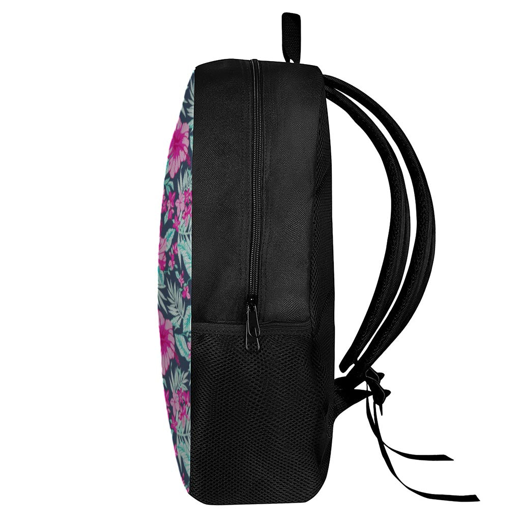 Pink Hibiscus Tropical Pattern Print 17 Inch Backpack
