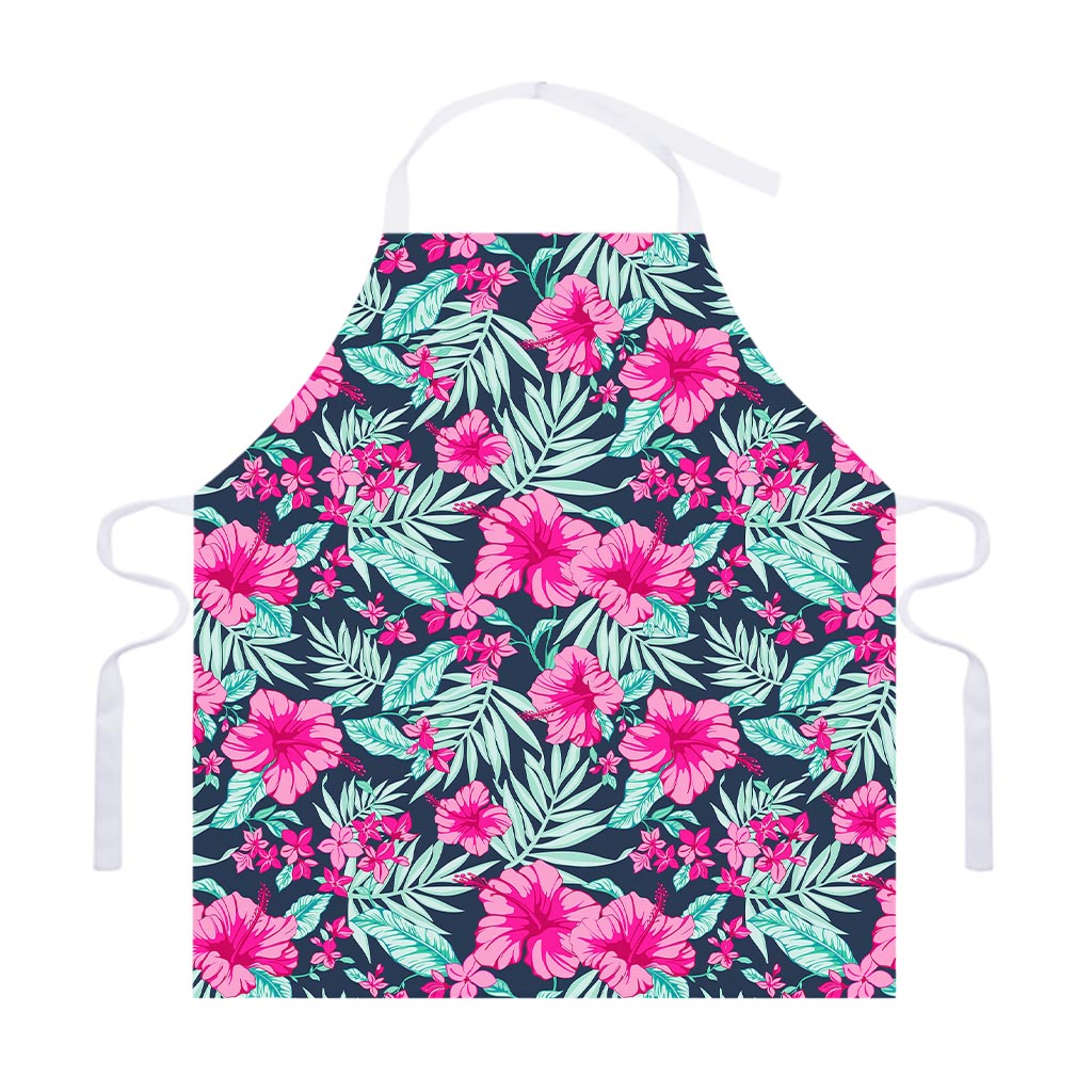 Pink Hibiscus Tropical Pattern Print Adjustable Apron
