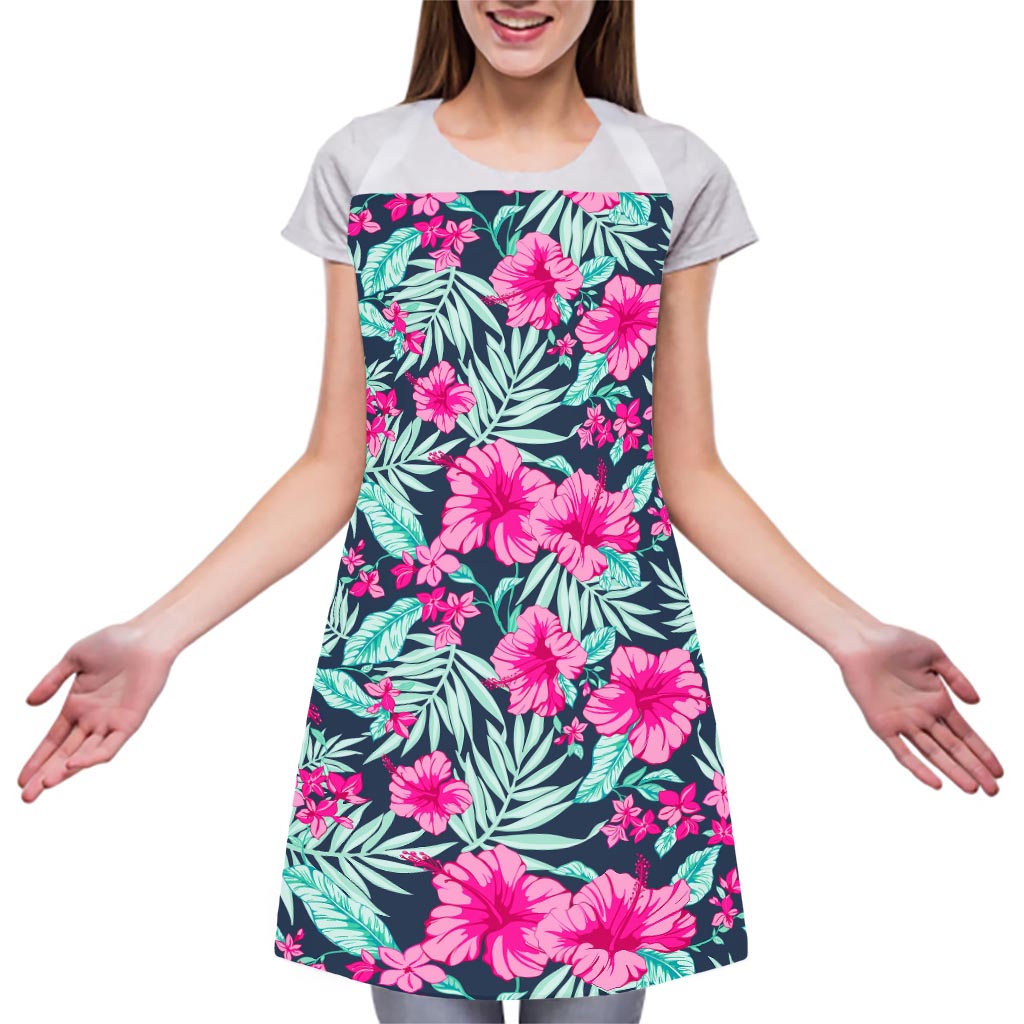 Pink Hibiscus Tropical Pattern Print Adjustable Apron