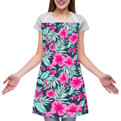Pink Hibiscus Tropical Pattern Print Adjustable Apron