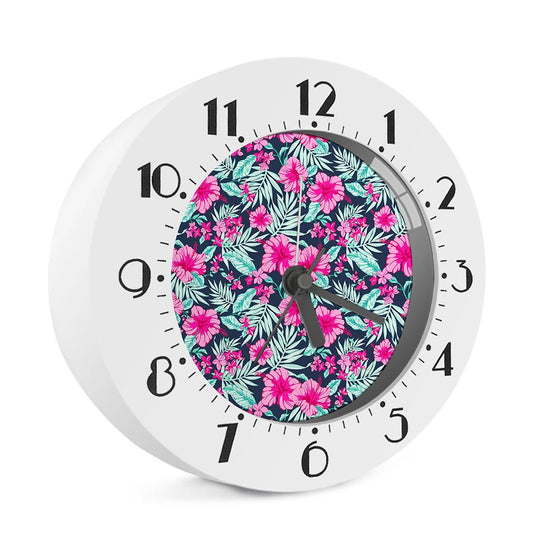 Pink Hibiscus Tropical Pattern Print Alarm Clock