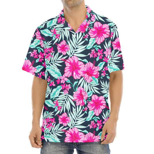 Pink Hibiscus Tropical Pattern Print Aloha Shirt