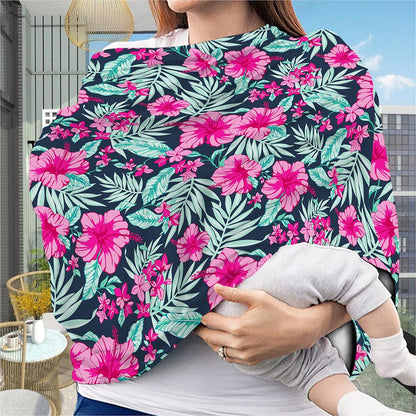 Pink Hibiscus Tropical Pattern Print Baby Seat Cover