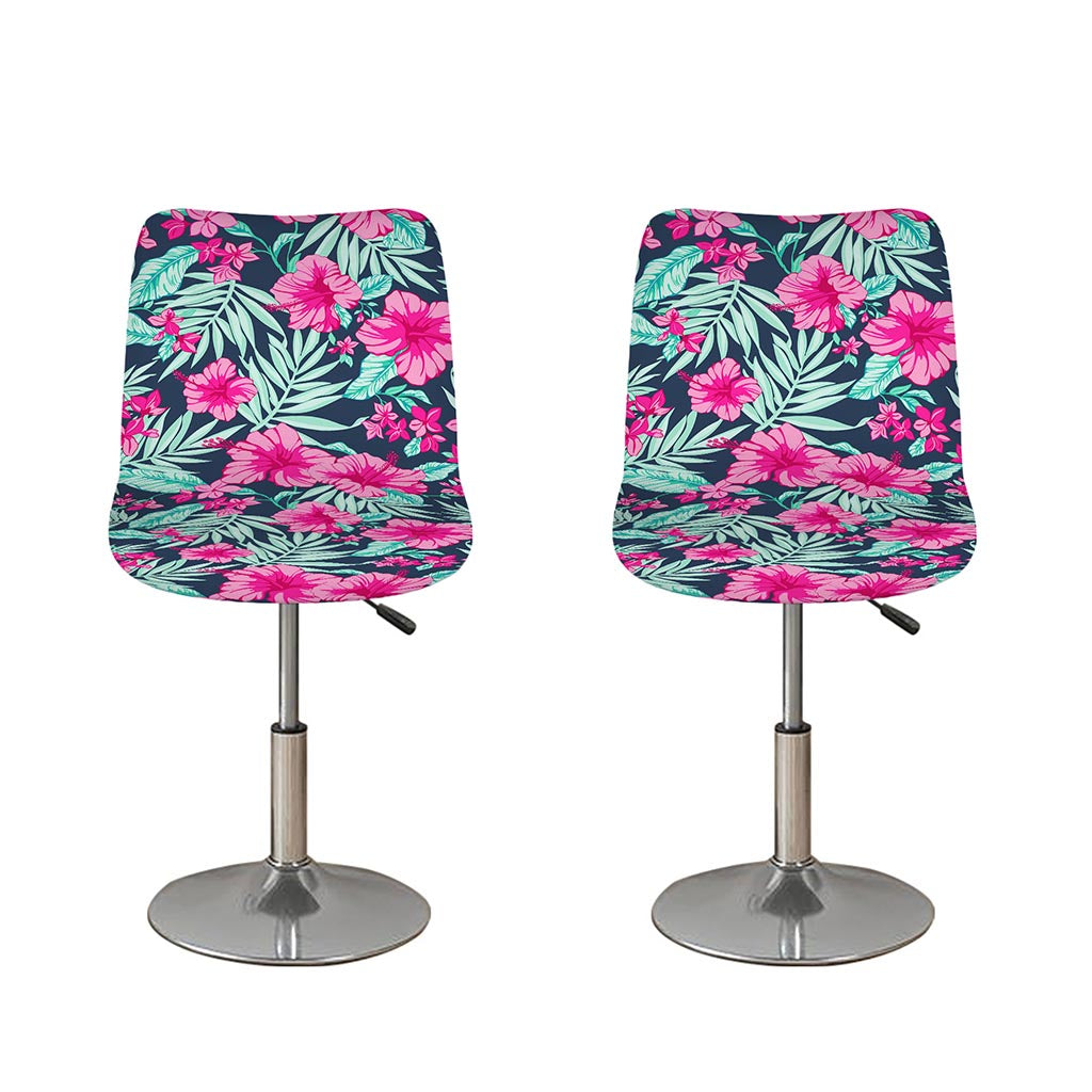 Pink Hibiscus Tropical Pattern Print Bar Stool Covers