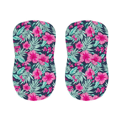 Pink Hibiscus Tropical Pattern Print Bar Stool Covers