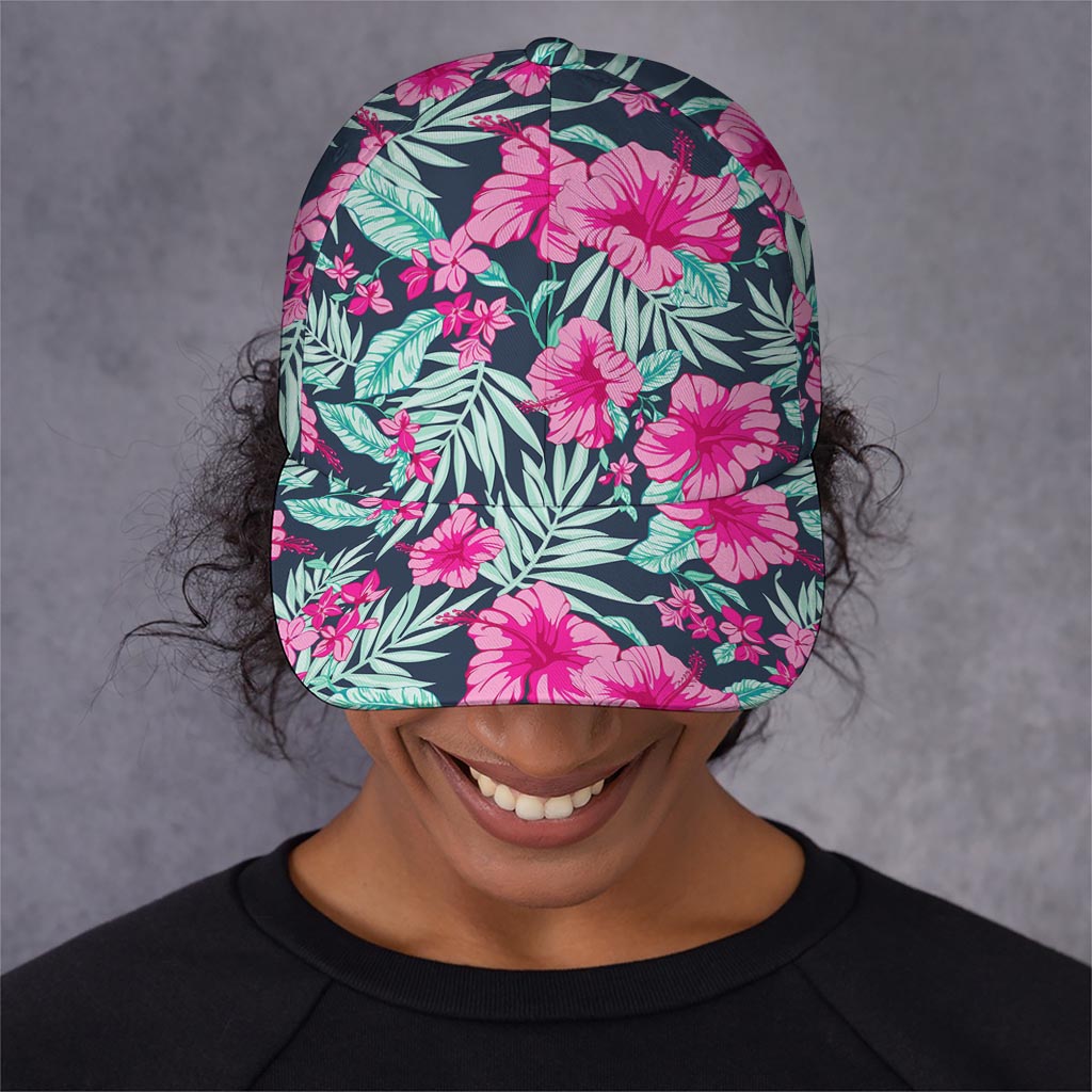 Pink Hibiscus Tropical Pattern Print Baseball Cap