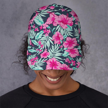Pink Hibiscus Tropical Pattern Print Baseball Cap