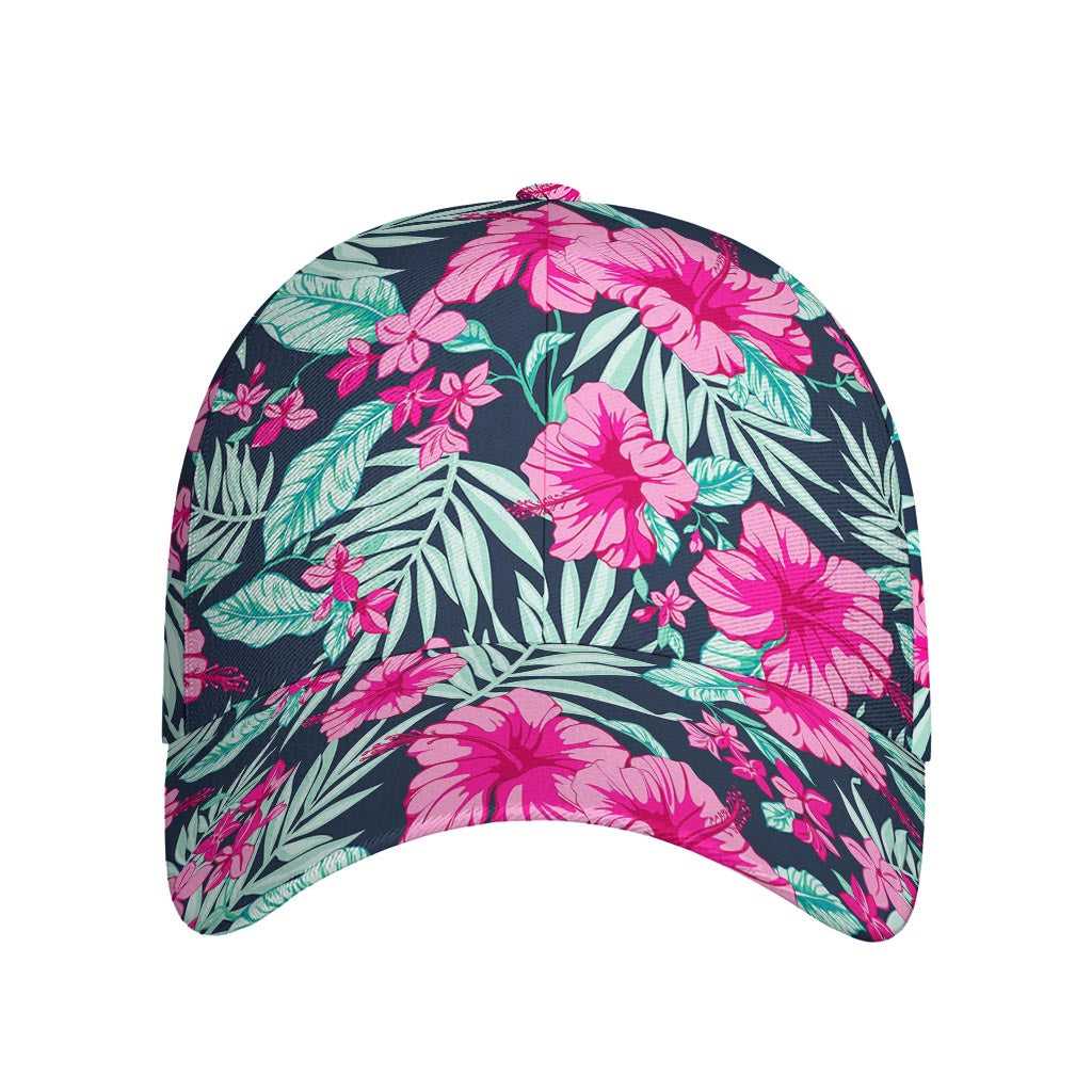 Pink Hibiscus Tropical Pattern Print Baseball Cap