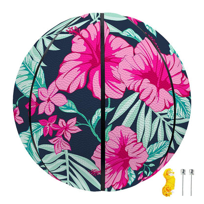 Pink Hibiscus Tropical Pattern Print Basketball