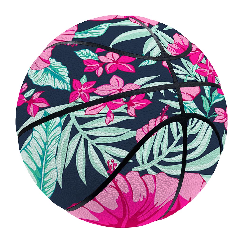 Pink Hibiscus Tropical Pattern Print Basketball
