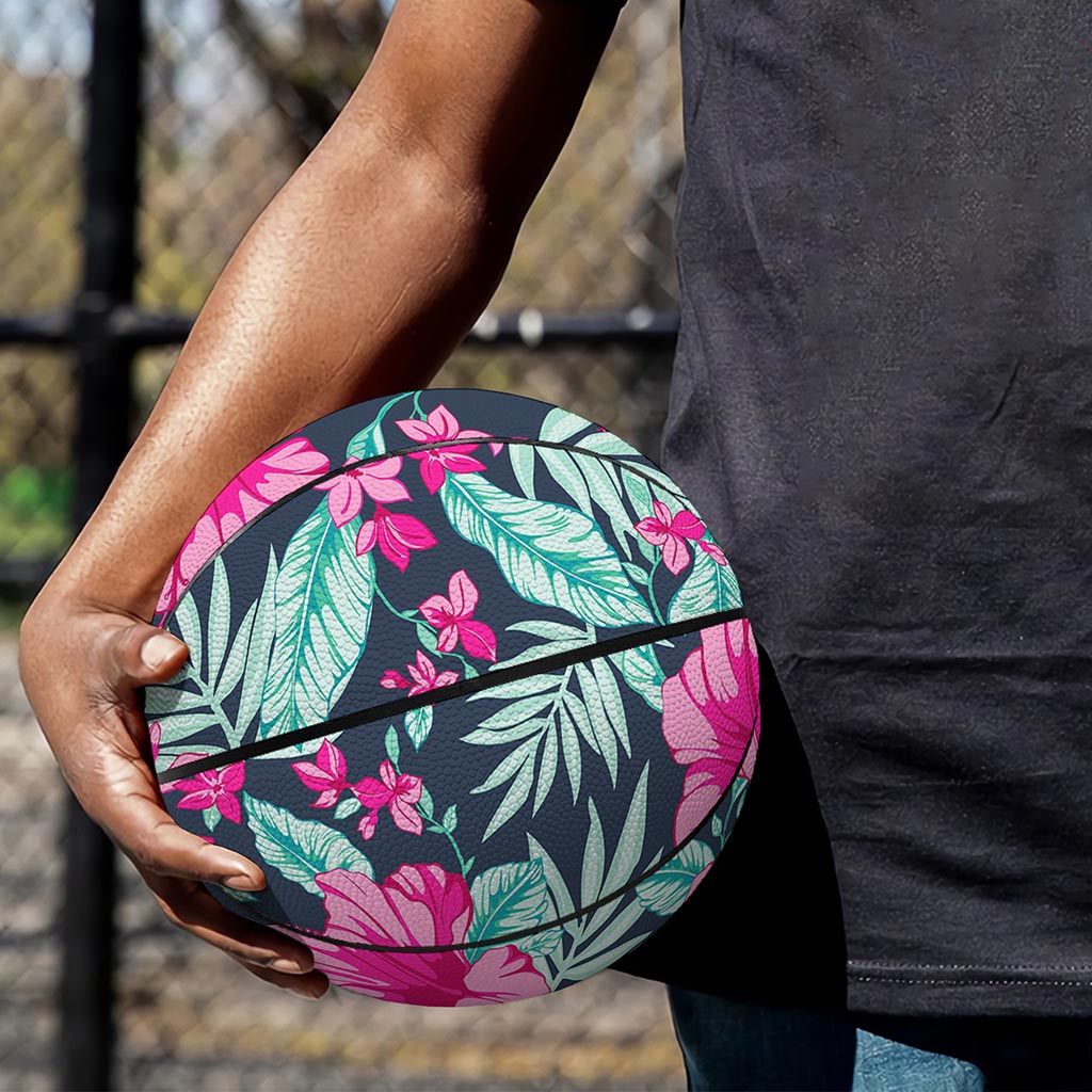 Pink Hibiscus Tropical Pattern Print Basketball