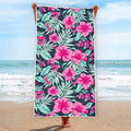 Pink Hibiscus Tropical Pattern Print Beach Towel