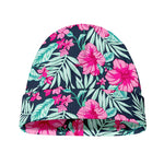 Pink Hibiscus Tropical Pattern Print Beanie