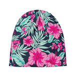Pink Hibiscus Tropical Pattern Print Beanie