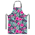 Pink Hibiscus Tropical Pattern Print Bib Apron With Pocket