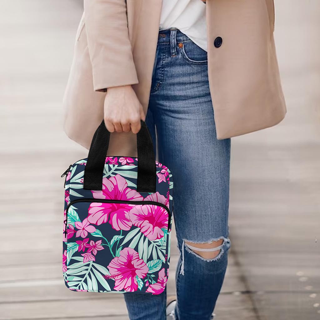 Pink Hibiscus Tropical Pattern Print Bible Tote Bag