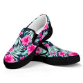 Pink Hibiscus Tropical Pattern Print Black Slip On Sneakers