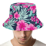 Pink Hibiscus Tropical Pattern Print Bucket Hat