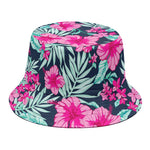 Pink Hibiscus Tropical Pattern Print Bucket Hat