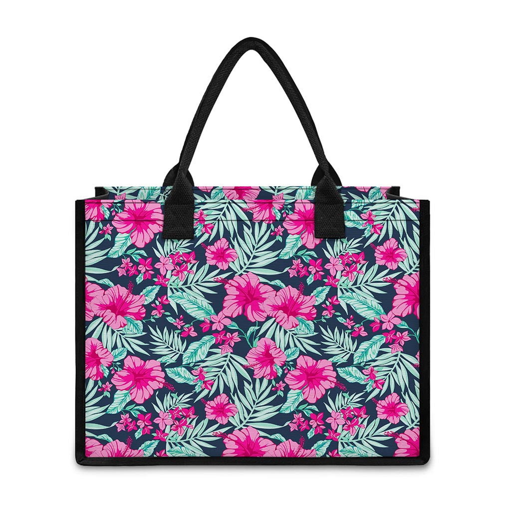 Pink Hibiscus Tropical Pattern Print Canvas Tote Bag