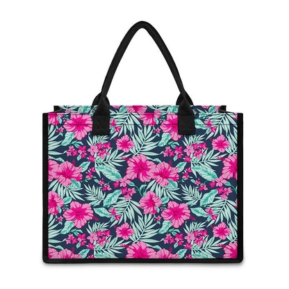 Pink Hibiscus Tropical Pattern Print Canvas Tote Bag