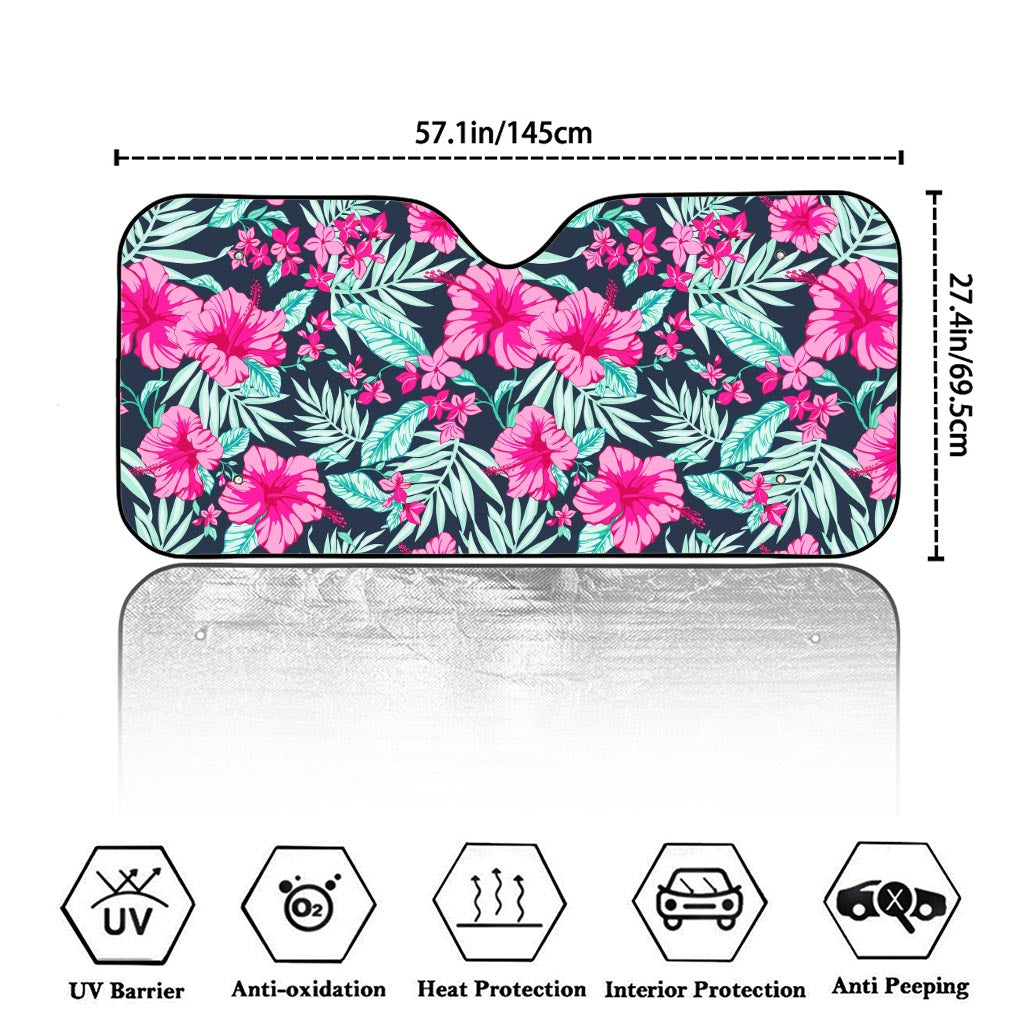 Pink Hibiscus Tropical Pattern Print Car Windshield Sun Shade