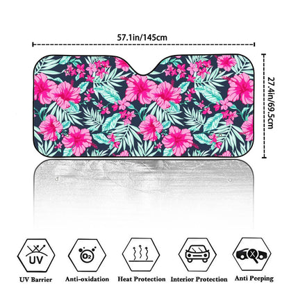 Pink Hibiscus Tropical Pattern Print Car Windshield Sun Shade