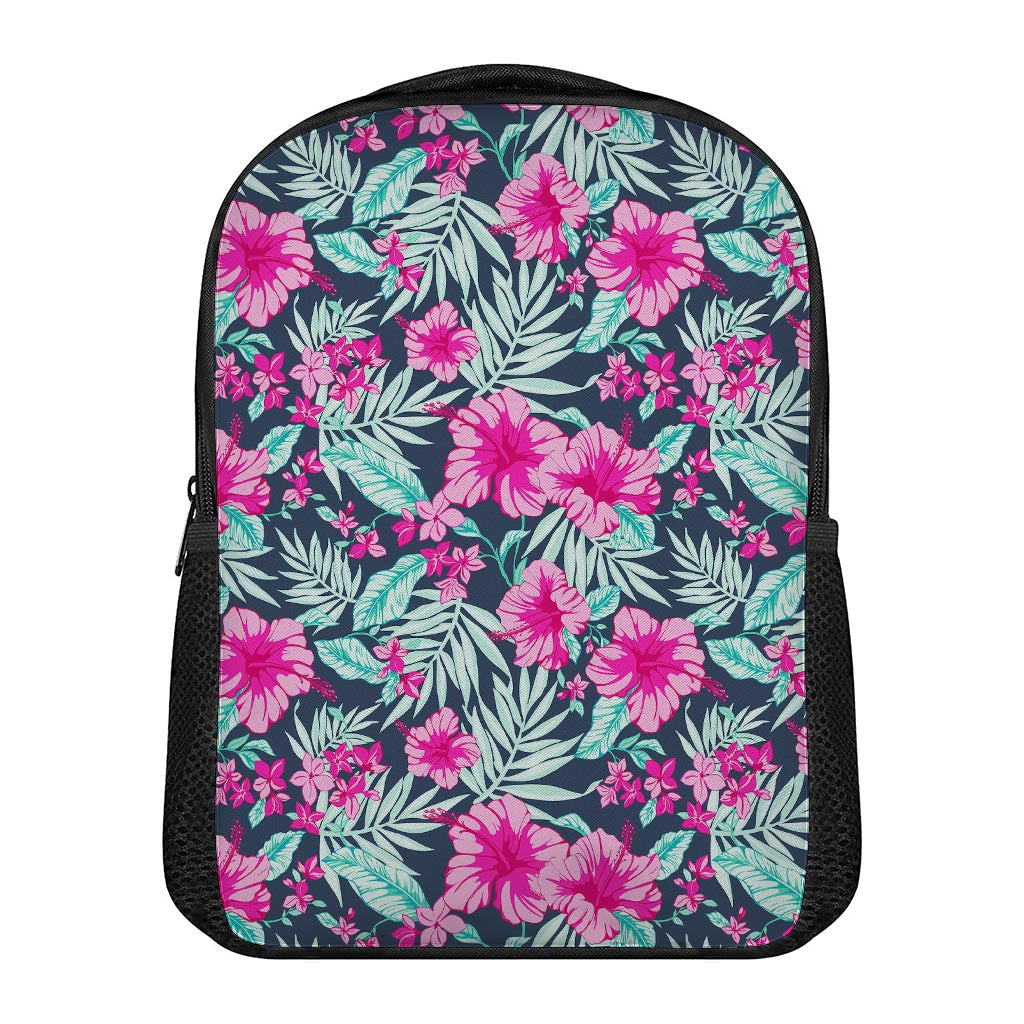 Pink Hibiscus Tropical Pattern Print Casual Backpack