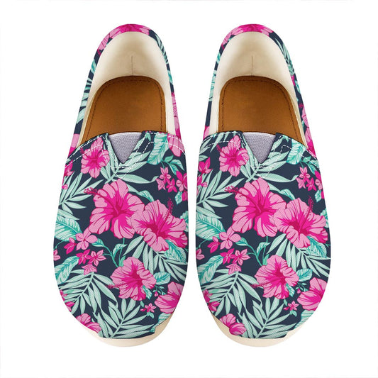 Pink Hibiscus Tropical Pattern Print Casual Shoes