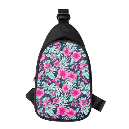 Pink Hibiscus Tropical Pattern Print Chest Bag