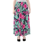 Pink Hibiscus Tropical Pattern Print Chiffon Maxi Skirt