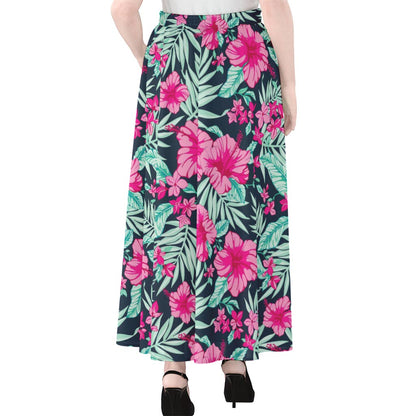 Pink Hibiscus Tropical Pattern Print Chiffon Maxi Skirt