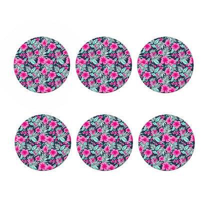 Pink Hibiscus Tropical Pattern Print Coaster Set
