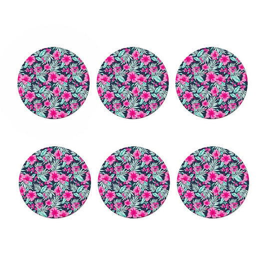 Pink Hibiscus Tropical Pattern Print Coaster Set