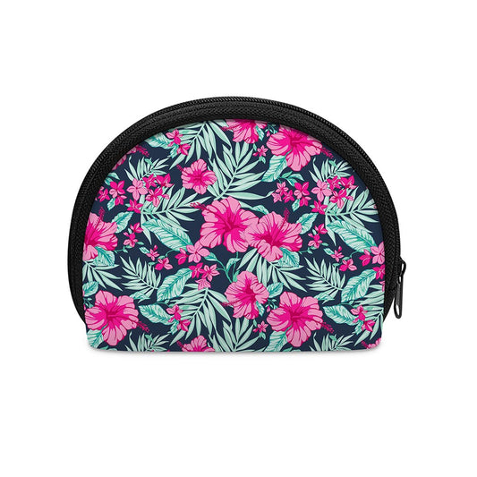 Pink Hibiscus Tropical Pattern Print Coin Purse