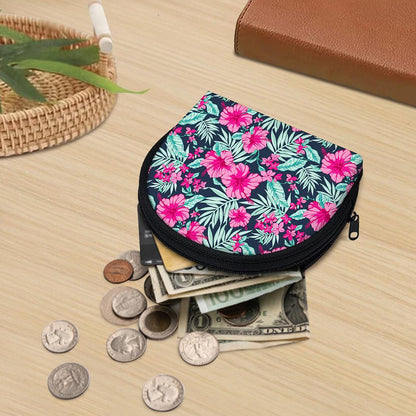 Pink Hibiscus Tropical Pattern Print Coin Purse