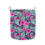 Pink Hibiscus Tropical Pattern Print Collapsible Laundry Basket