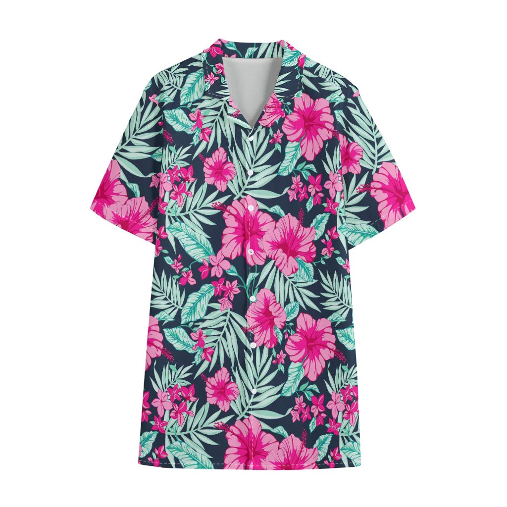 Pink Hibiscus Tropical Pattern Print Cotton Hawaiian Shirt
