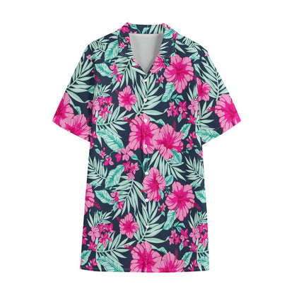 Pink Hibiscus Tropical Pattern Print Cotton Hawaiian Shirt