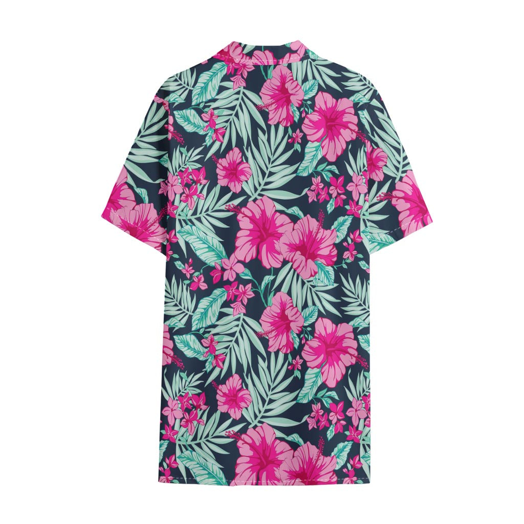 Pink Hibiscus Tropical Pattern Print Cotton Hawaiian Shirt
