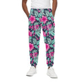 Pink Hibiscus Tropical Pattern Print Cotton Sweatpants